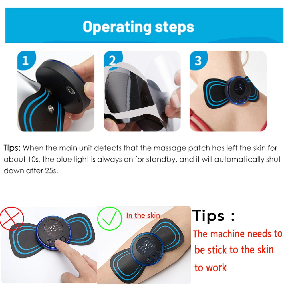 Electric Massager Cervical Neck Back Patch 8 Mode Pulse Muscle Stimulator Portable Relief Pain