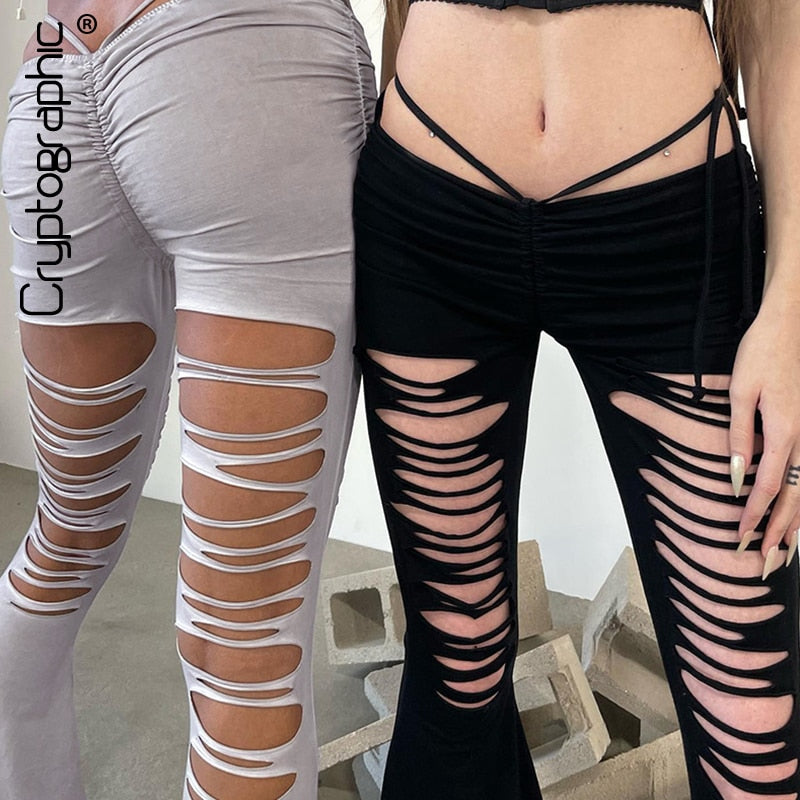 Ripped High Rise Flare Pants