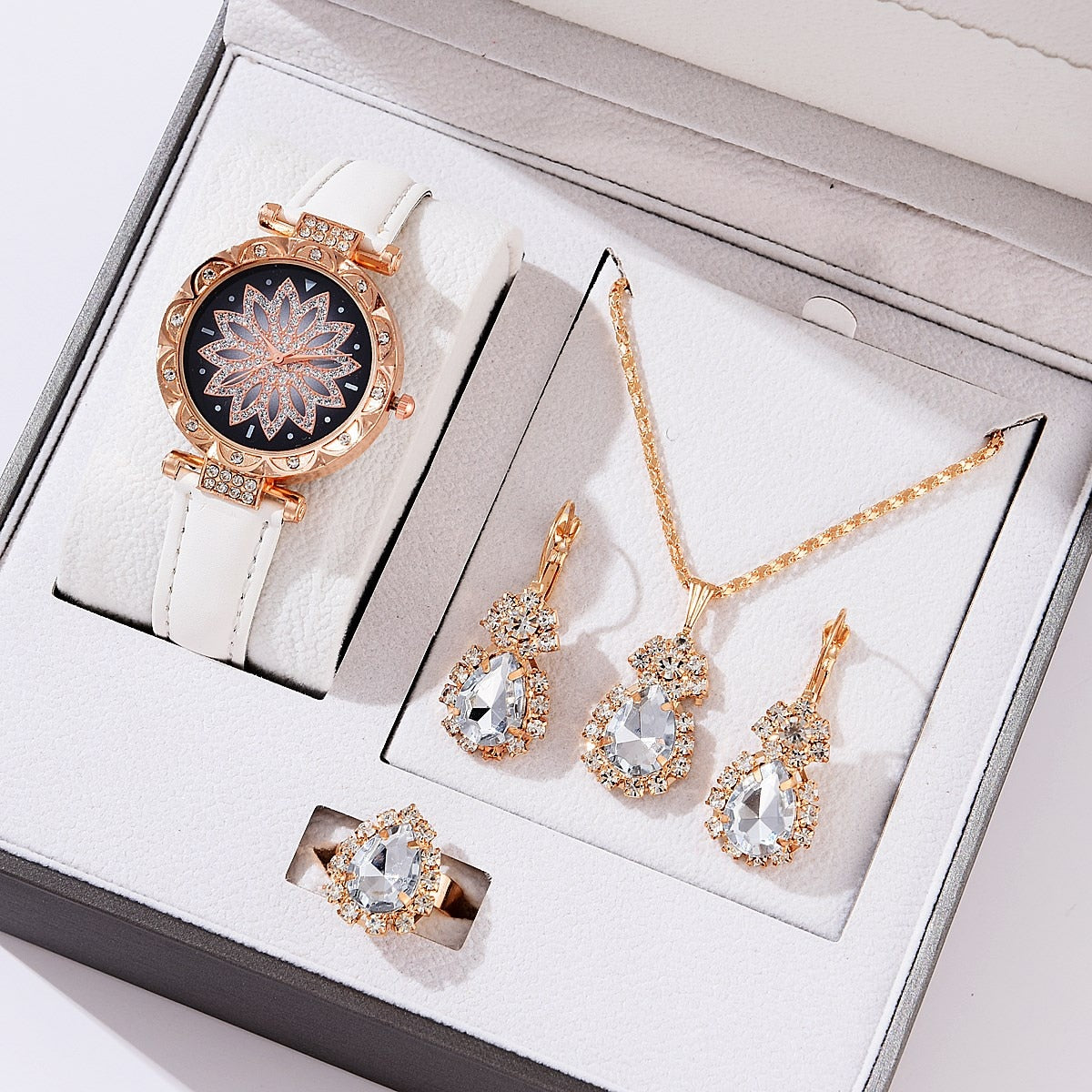 5pcs Luxury Watch Ring Necklace Earrings Set (No Box)