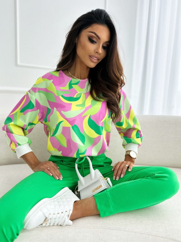 Colorful Print Long Sleeve Blouse