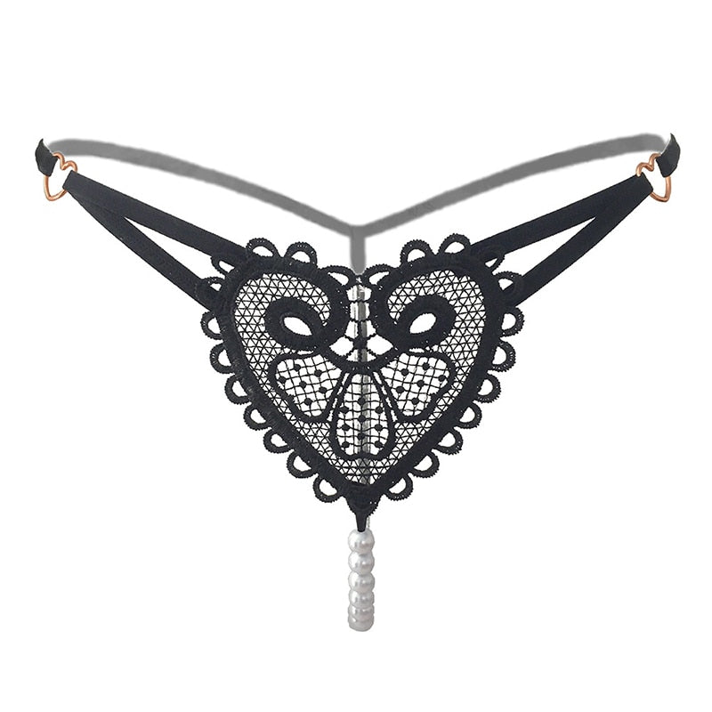 Open Crotch Thong Embroidery Sexy Lingerie Erotic Beaded G-String Panty Underwear