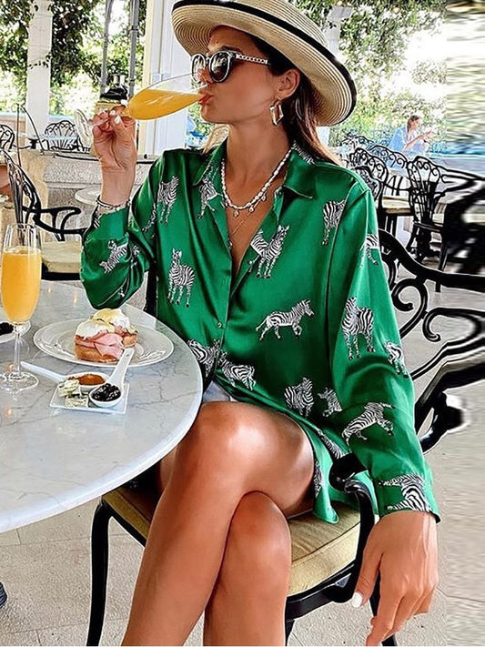 Elegant Animal Print Satin Blouse