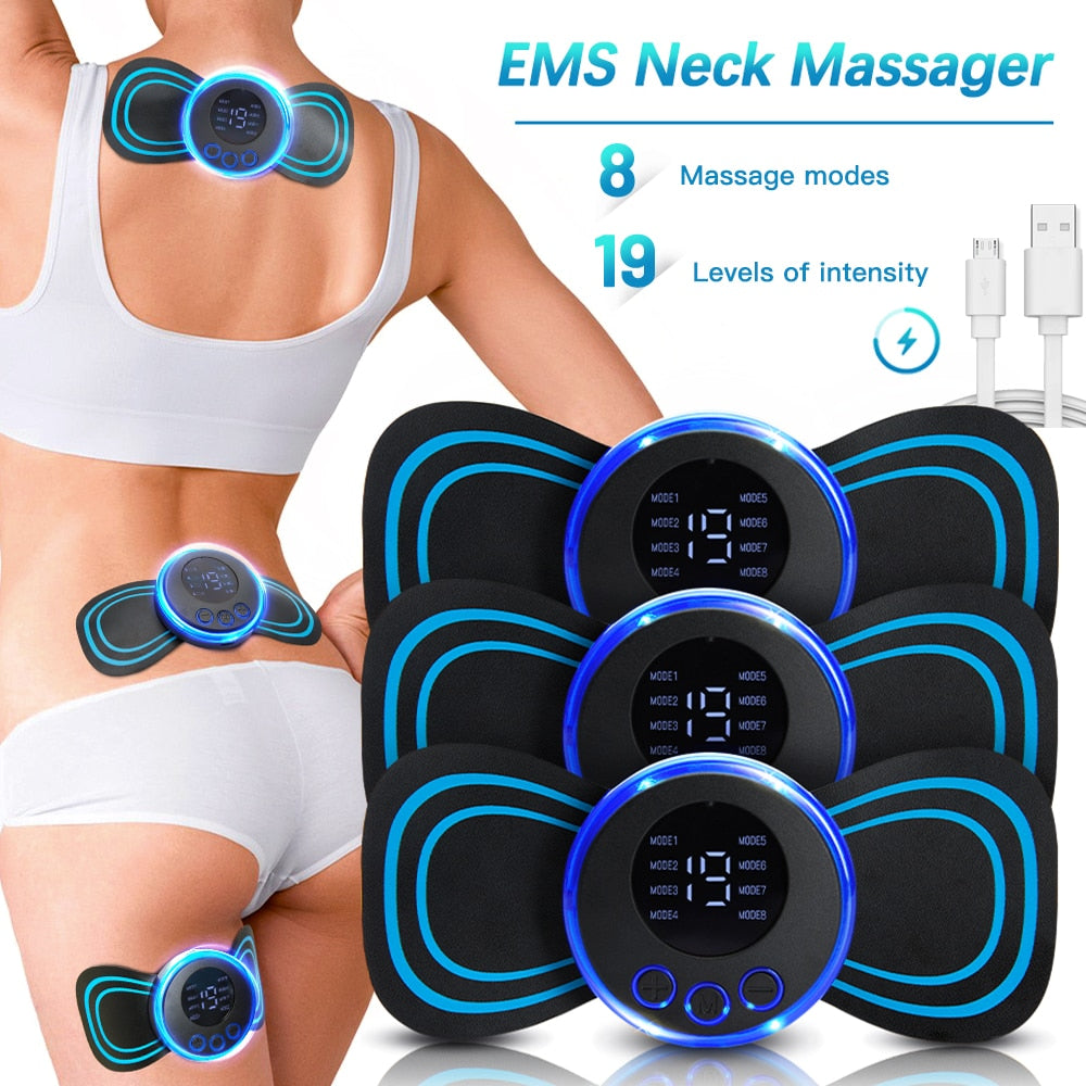 Electric Massager Cervical Neck Back Patch 8 Mode Pulse Muscle Stimulator Portable Relief Pain