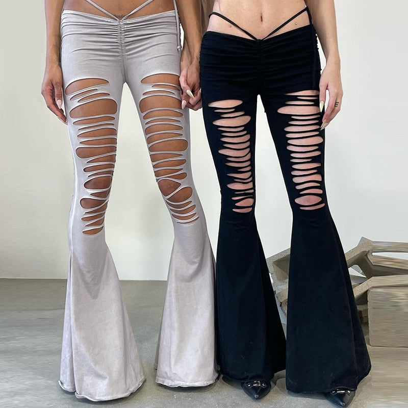 Ripped High Rise Flare Pants