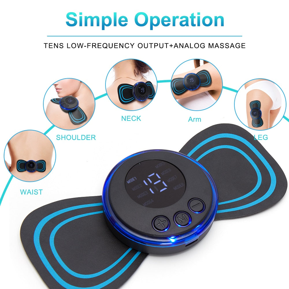 Electric Massager Cervical Neck Back Patch 8 Mode Pulse Muscle Stimulator Portable Relief Pain