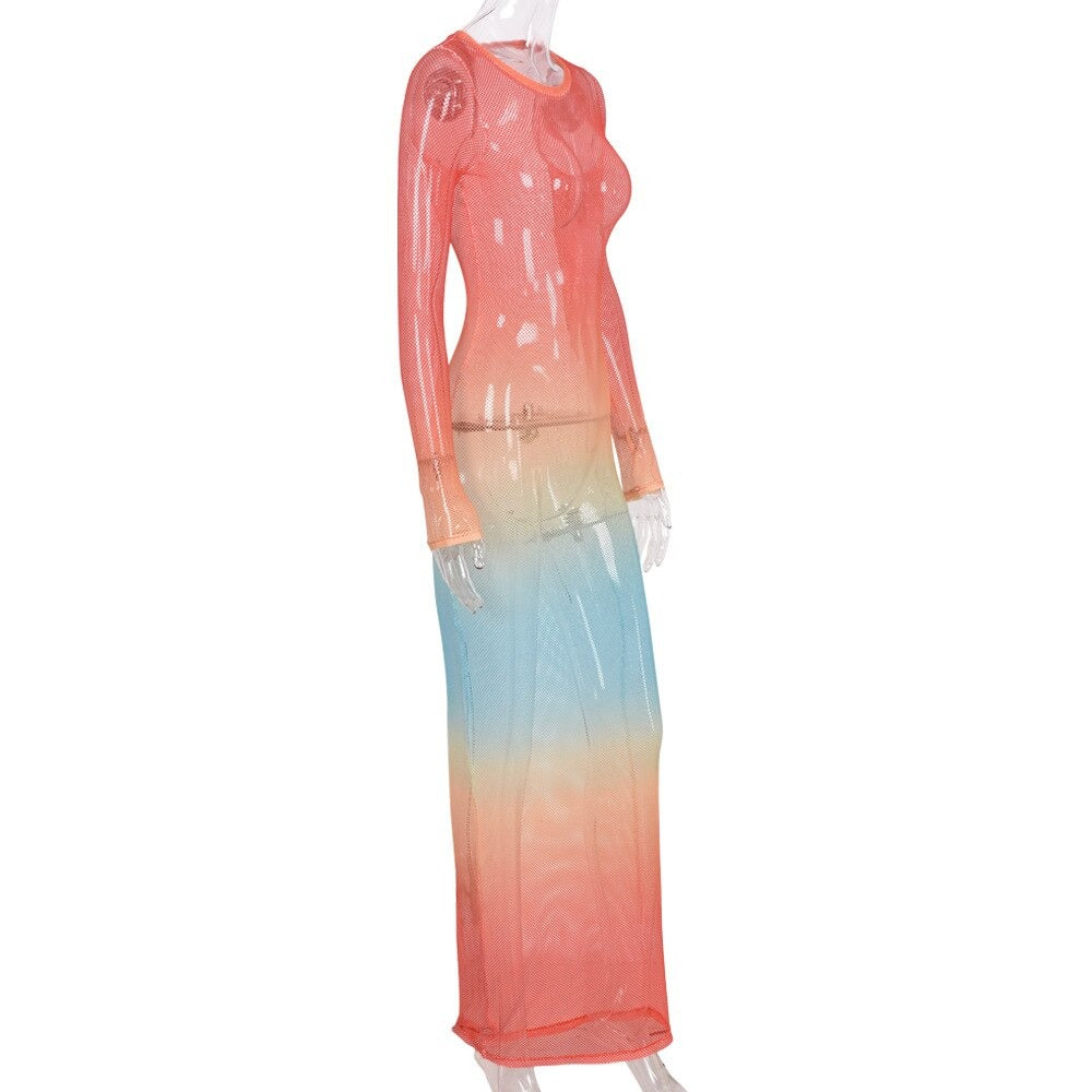 Mesh See Through Long Cover Up Dress