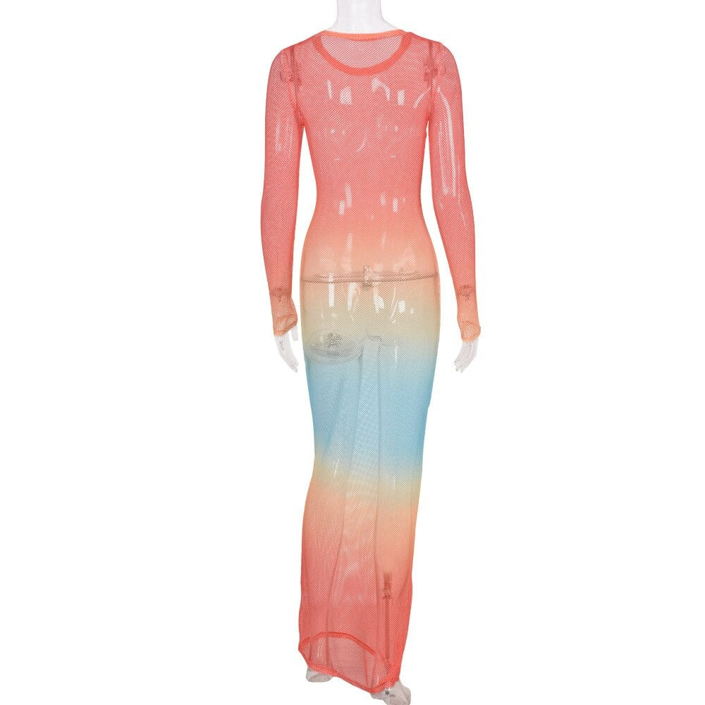 Mesh See Through Long Cover Up Dress