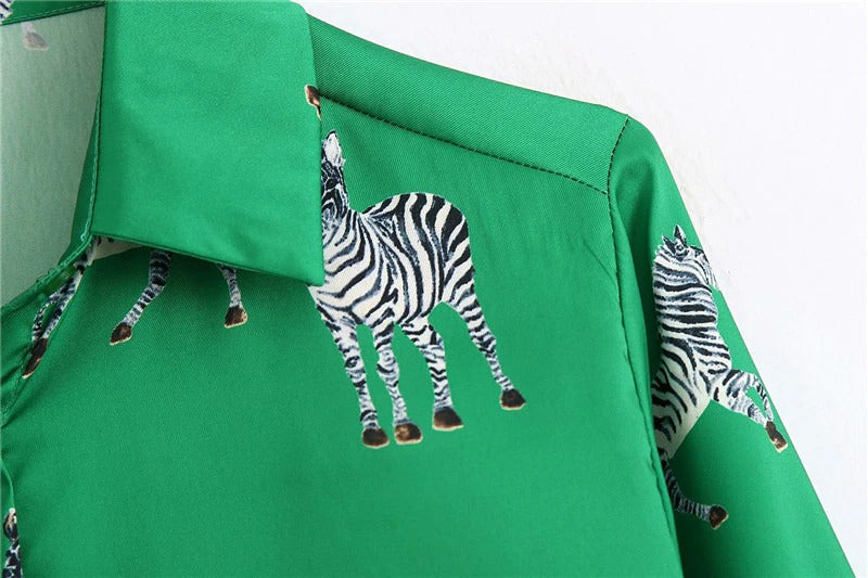 Elegant Animal Print Satin Blouse